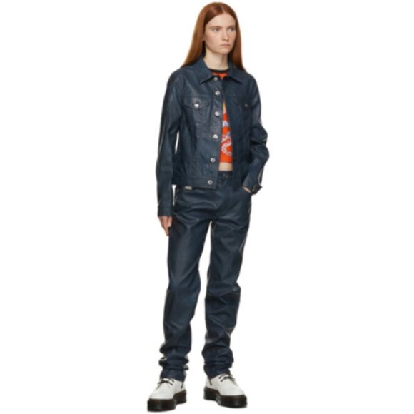 Heaven by Marc Jacobs Navy Croc-Embossed Star Faux Leather Pants 27 - Picture 2 of 8